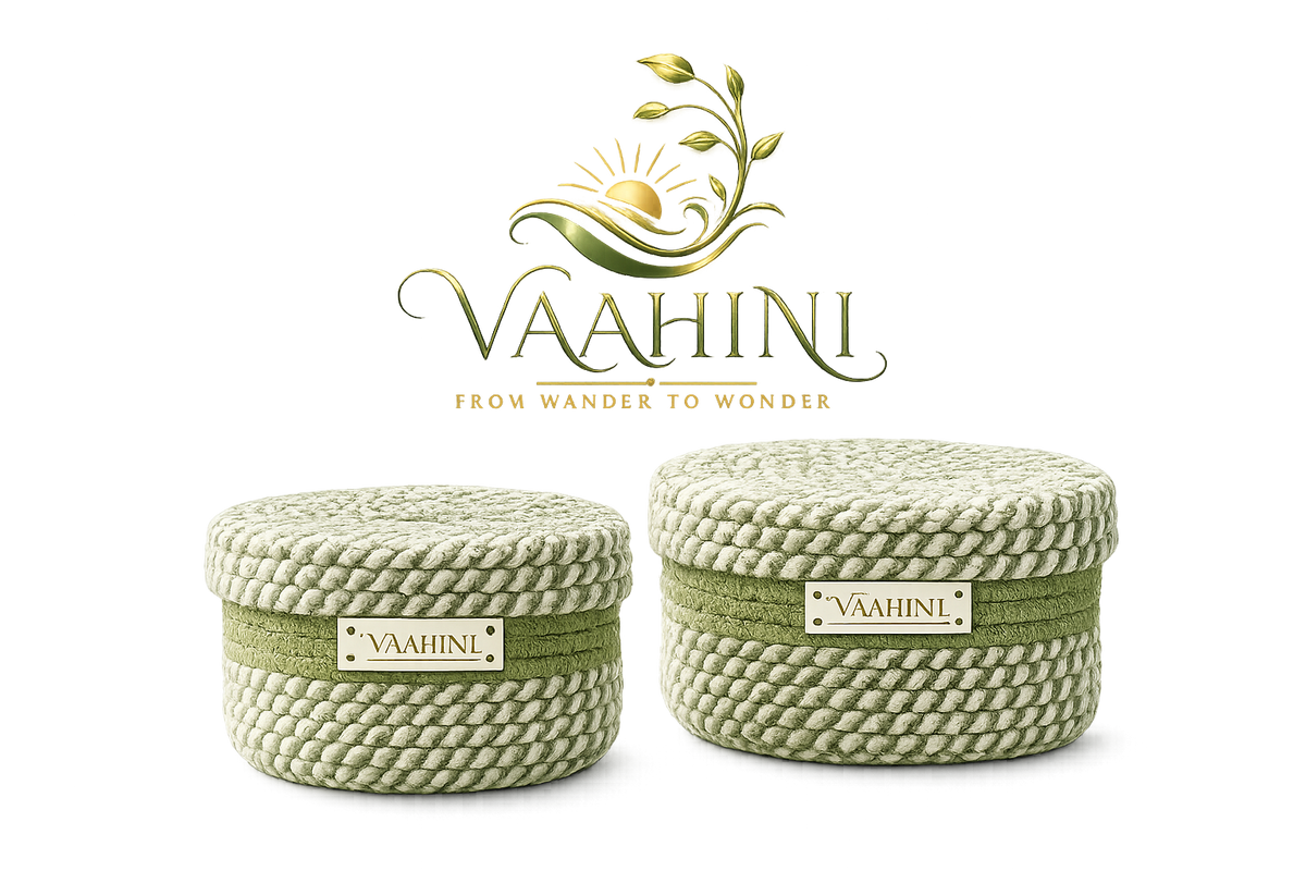 Vaahini Cotton Rope Combo Pack Storage Baskets with Lid - Pista Green - Variants