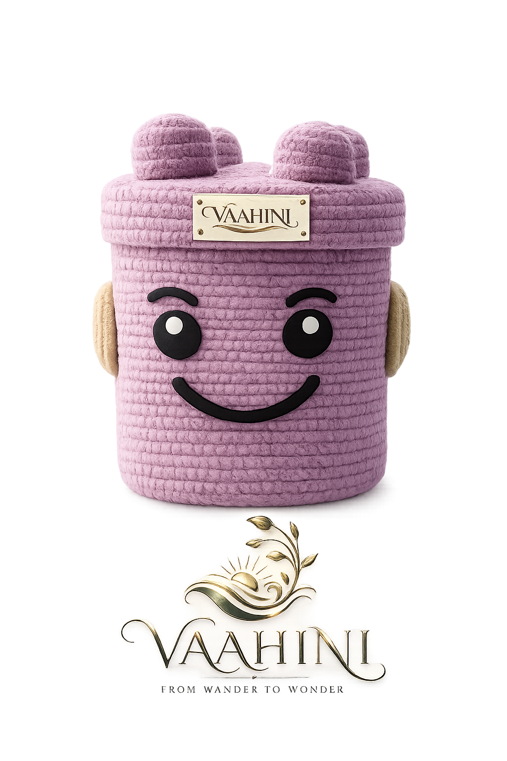 Vaahini Cotton Rope Smiley Basket with Lego Lid - Lavender front view