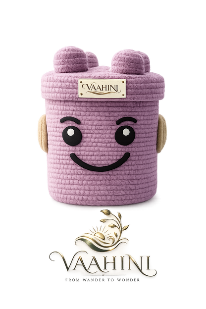 Vaahini Cotton Rope Smiley Basket with Lego Lid - Lavender front view