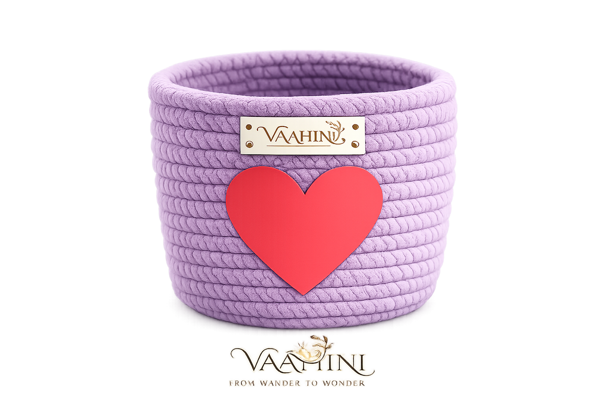 Vaahini purple cotton rope gift basket - multiple angles