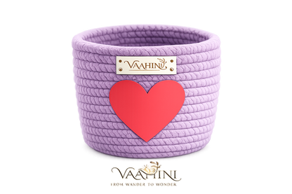 Vaahini purple cotton rope gift basket - multiple angles