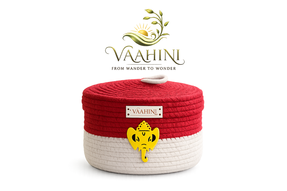 Vaahini Cotton Rope Dual Colored Ganpati Baskets with Lid for Temples