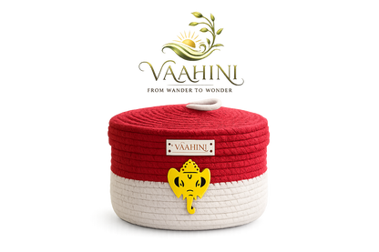 Vaahini Cotton Rope Dual Colored Ganpati Baskets with Lid for Temples