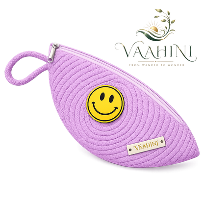 Vaahini Cotton Rope Smiley Coin Pouch Lilac - infographic with dimensions and specifications