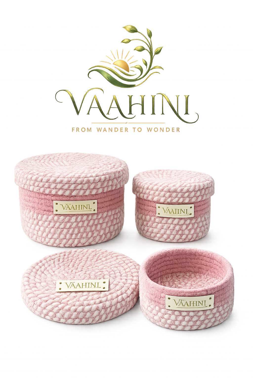 Vaahini Cotton Rope Combo Pack Storage Baskets with Lid - Pink - Product Info