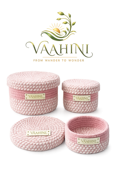 Vaahini Cotton Rope Combo Pack Storage Baskets with Lid - Pink - Product Info