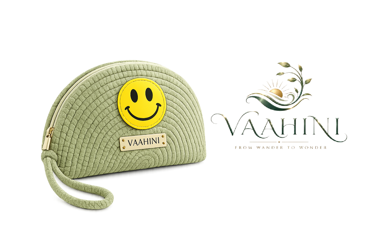 Vaahini Cotton Rope Smiley Coin Pouch Pista - Front view with logo