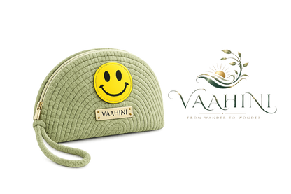 Vaahini Cotton Rope Smiley Coin Pouch Pista - Front view with logo