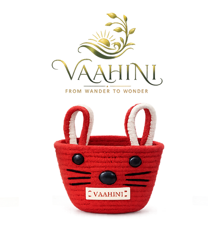 Vaahini Cotton Rope Cat Baskets in 4 colours - Yellow, Green, Red, Blue