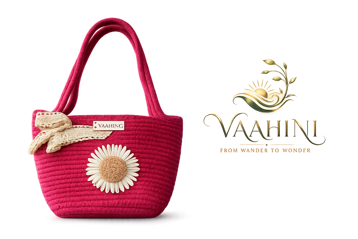 Vaahini Cotton Rope Daisy Handbag Magenta - Front View