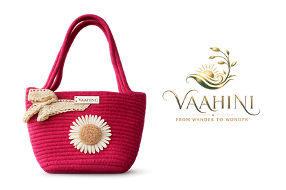 Vaahini Cotton Rope Daisy Handbag Magenta - Front View