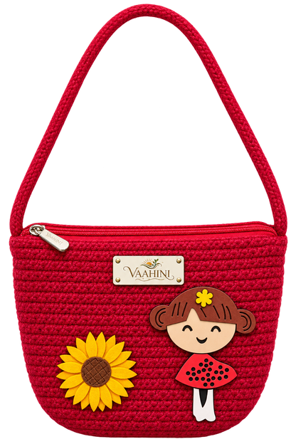 Vaahini Cotton Rope Doll Sling Bag Red - Front View