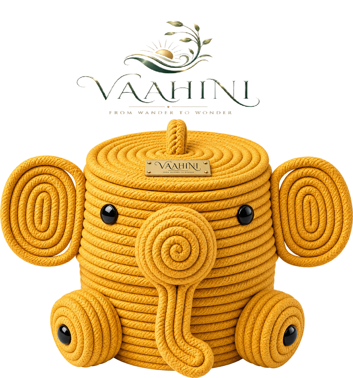 Vaahini Cotton Rope Elephant Basket Mustard – Product View