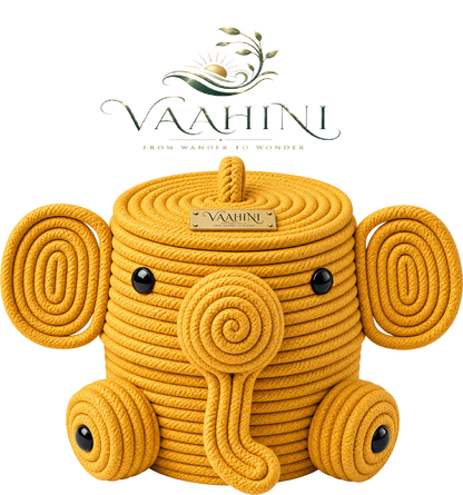 Vaahini Cotton Rope Elephant Basket Mustard – Product View