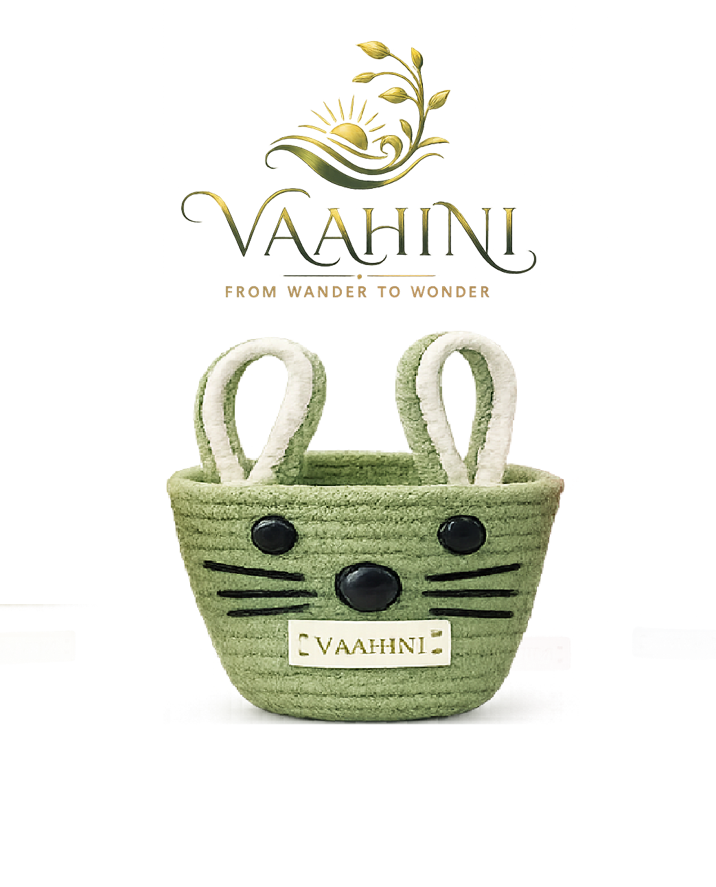 Vaahini Cotton Rope Cat Basket - Green front view