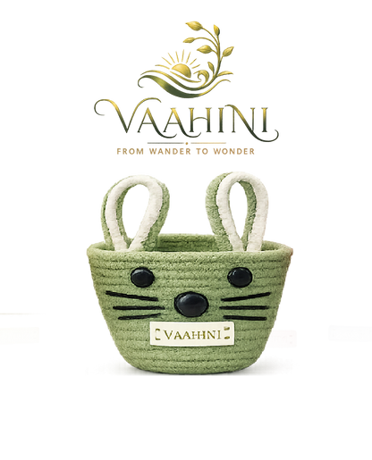 Vaahini Cotton Rope Cat Basket - Green front view