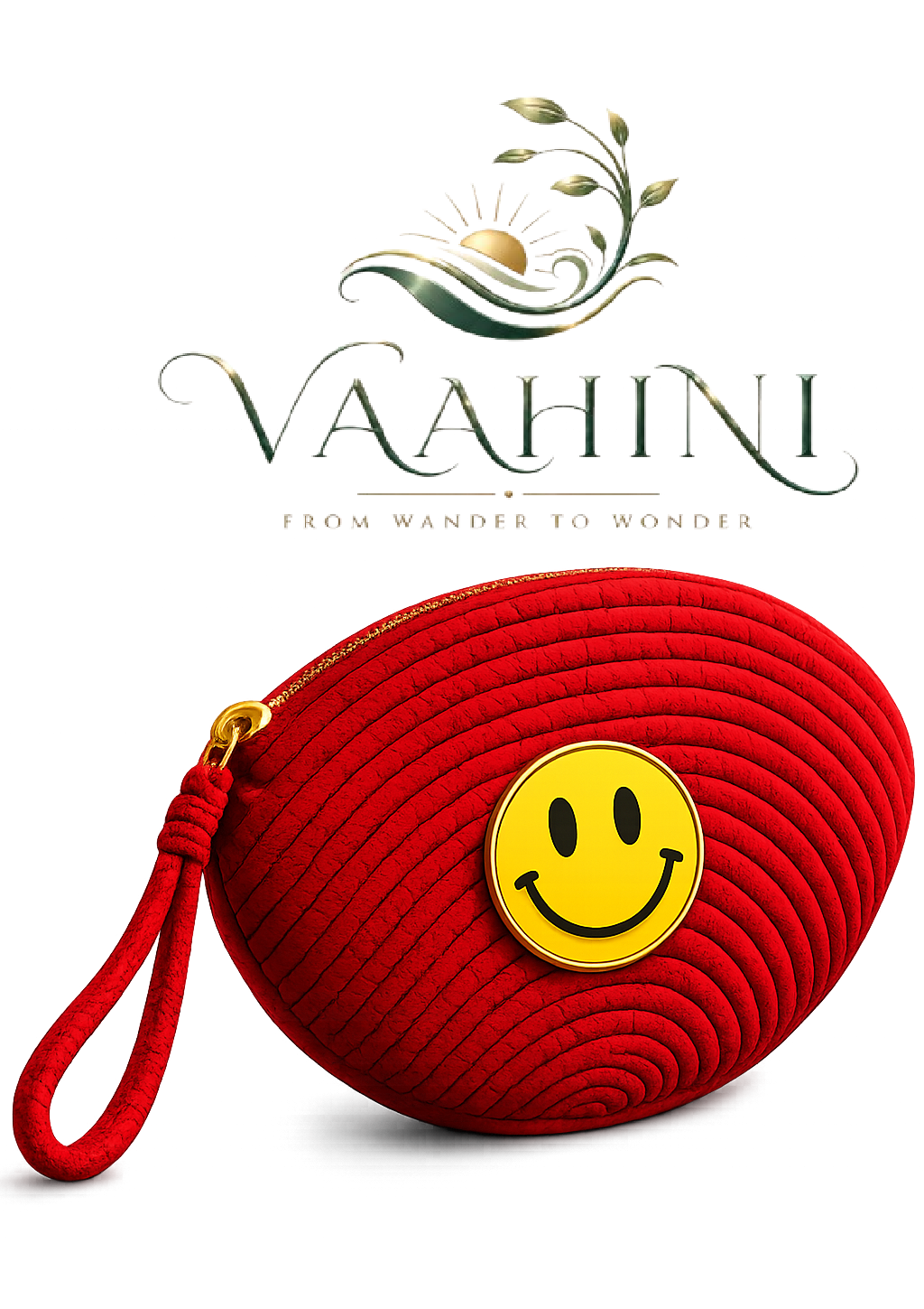 Vaahini Cotton Rope Smiley Coin Pouch - Red with Vaahini logo