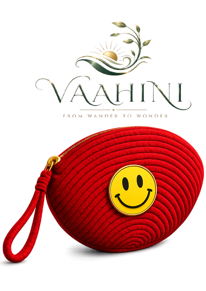 Vaahini Cotton Rope Smiley Coin Pouch - Red with Vaahini logo