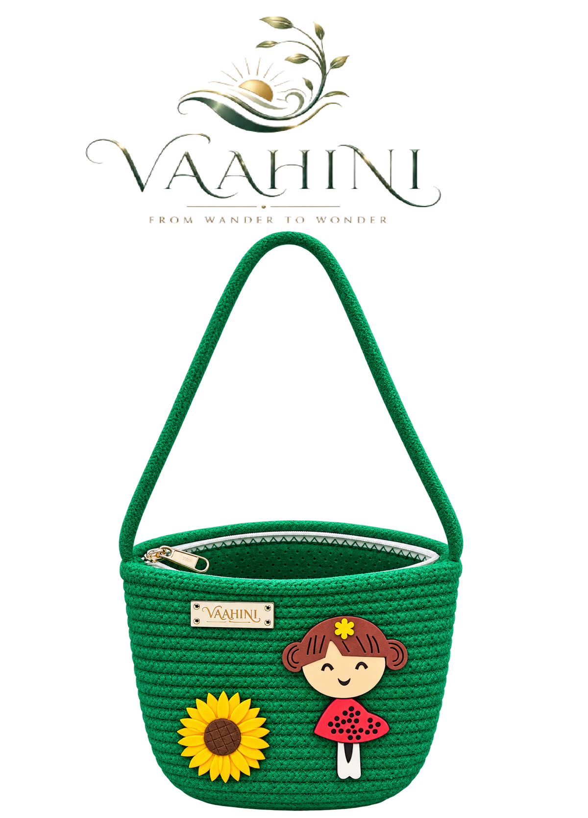 Vaahini Cotton Rope Doll Sling Bag Green - Front with logo