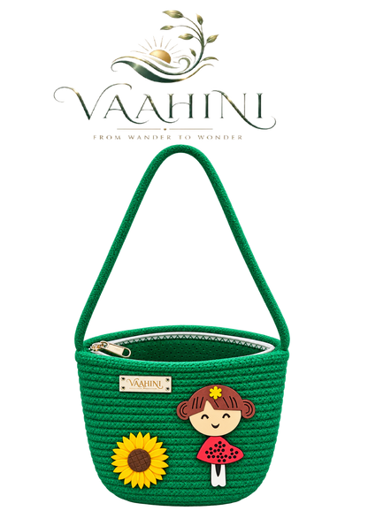 Vaahini Cotton Rope Doll Sling Bag Green - Front with logo