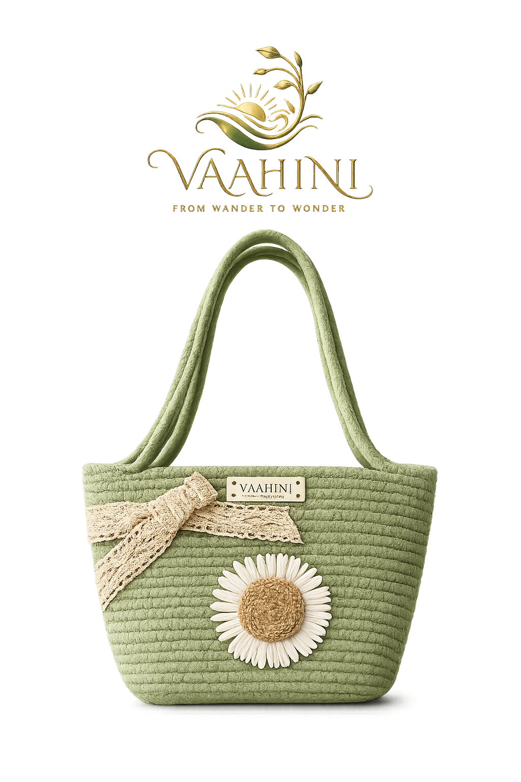 Vaahini Cotton Rope Daisy Handbag - Front view with logo