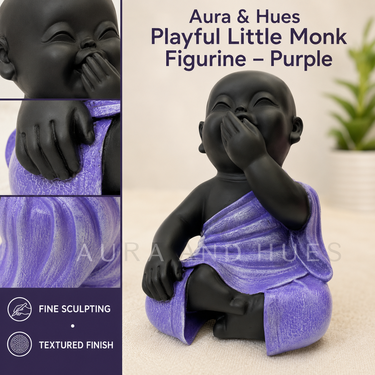 One Hand On Mouth Home Decor Doll - Purple & Black