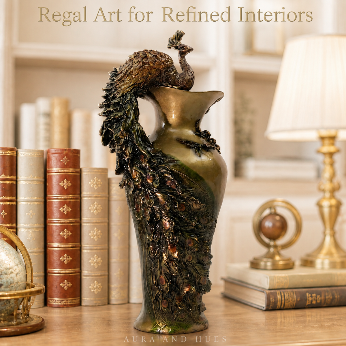 Artisanal Royal Peacock Decorative Flower Vase - Metallic Copper & Dark Brown