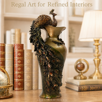 Artisanal Royal Peacock Decorative Flower Vase - Metallic Copper & Dark Brown