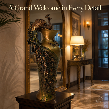 Artisanal Royal Peacock Decorative Flower Vase - Metallic Copper & Dark Brown