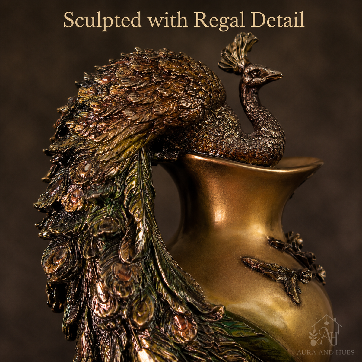 Artisanal Royal Peacock Decorative Flower Vase - Metallic Copper & Dark Brown