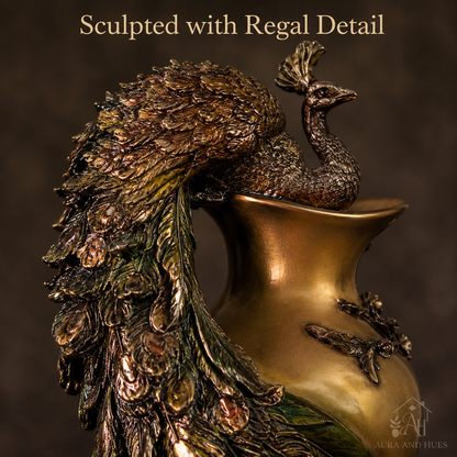 Artisanal Royal Peacock Decorative Flower Vase - Metallic Copper & Dark Brown