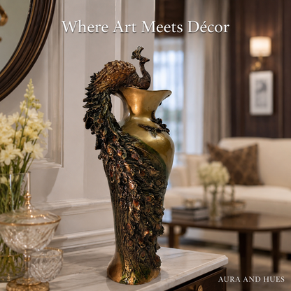 Artisanal Royal Peacock Decorative Flower Vase - Metallic Copper & Dark Brown