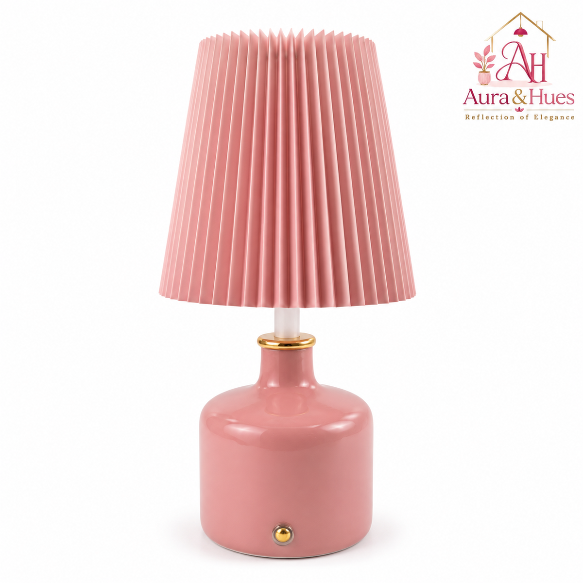 Aura & Hues Rosé Pleat Glow Ceramic Table Lamp Elegant Glossy Dusty Rose Accent Light with Blush Pleated Shade for Bedside & Vanity