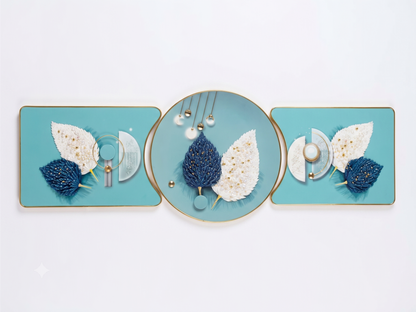 Aura & Hues 3-Piece Dual Feather Crystal Glass Wall Painting Set - 48x16 Inches
