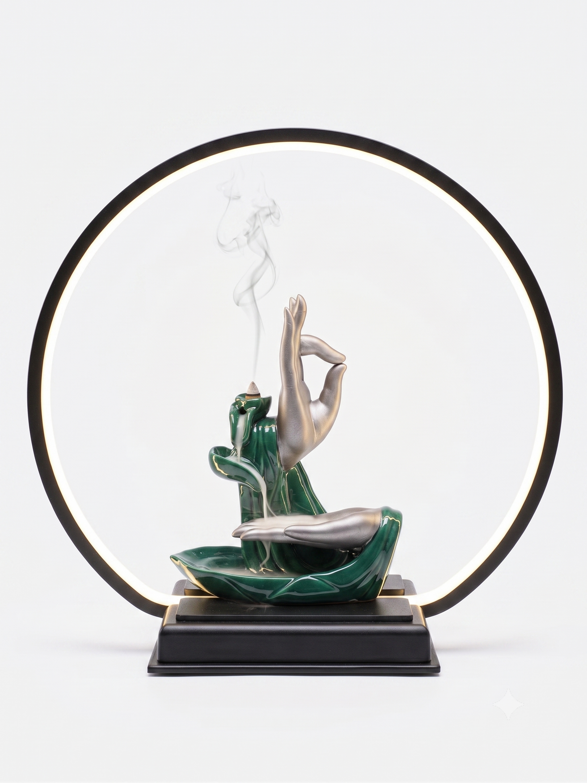 Aura & Hues 14-Inch Backflow Incense Waterfall Mountain Burner with LED Ring Light