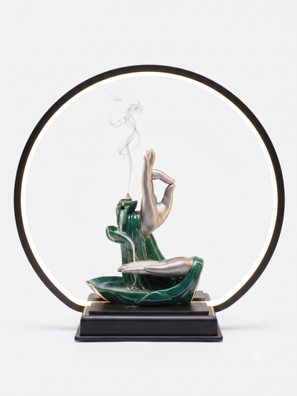 Aura & Hues 14-Inch Backflow Incense Waterfall Mountain Burner with LED Ring Light