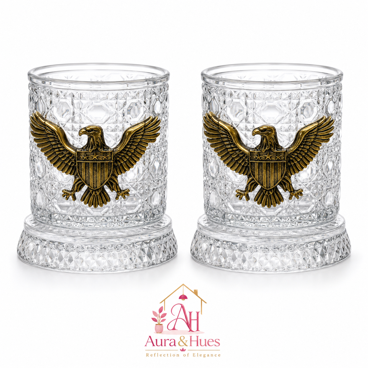 Aura & Hues Imperial Antique Silver Eagle Wine Glasses Set of 2 Handcrafted Embossed Metal Stemware Goblets for Bar Decor