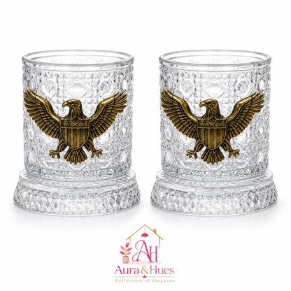 Aura & Hues Imperial Antique Silver Eagle Wine Glasses Set of 2 Handcrafted Embossed Metal Stemware Goblets for Bar Decor