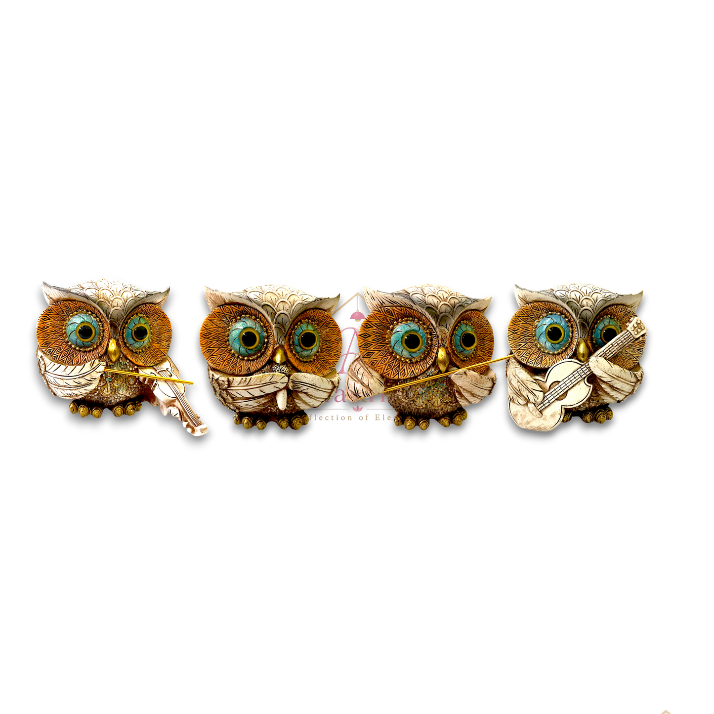 Premium Resin Musical Owl Family Figurines Set of 4 for Home Decor