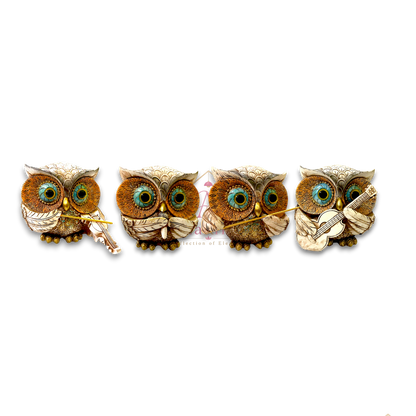 Premium Resin Musical Owl Family Figurines Set of 4 for Home Decor