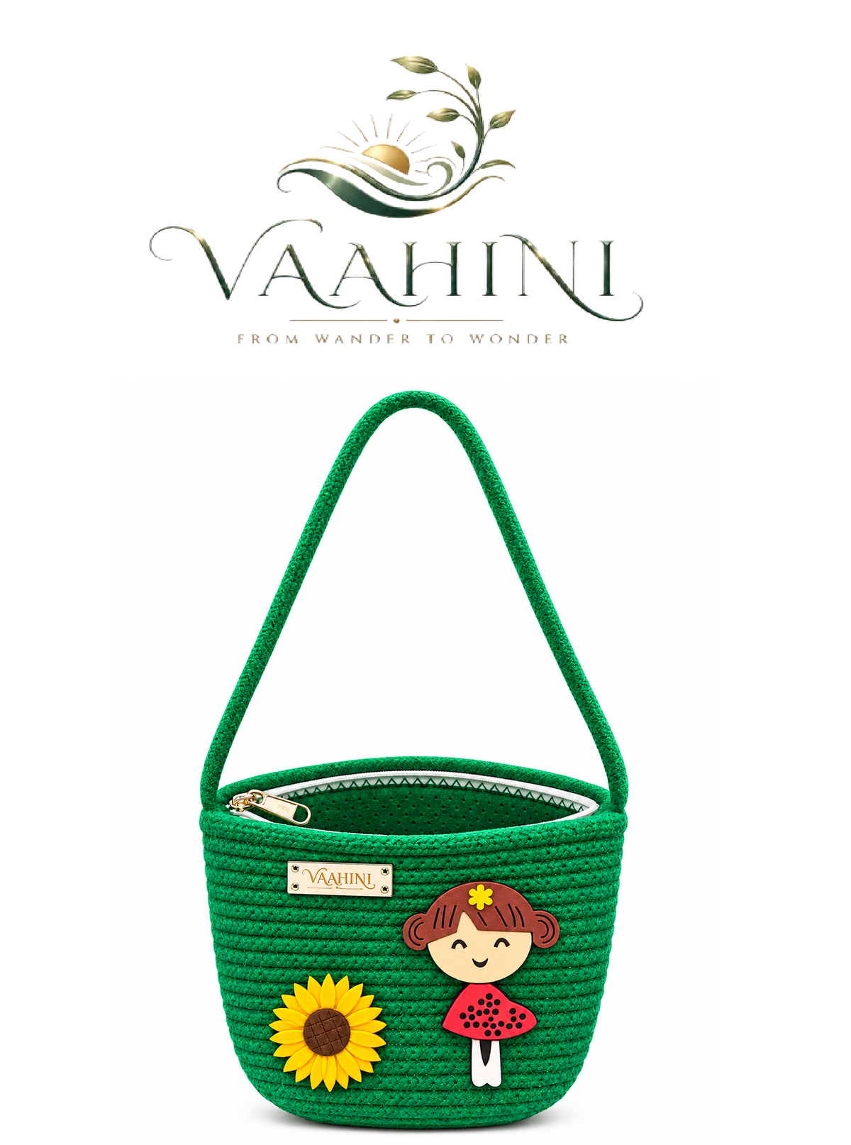 Vaahini Cotton Rope Doll Sling Bag Green - Multiple views