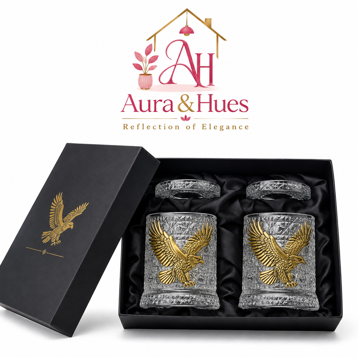 Aura & Hues Majestic Antique Brass Eagle Wine Glasses, Set of 2