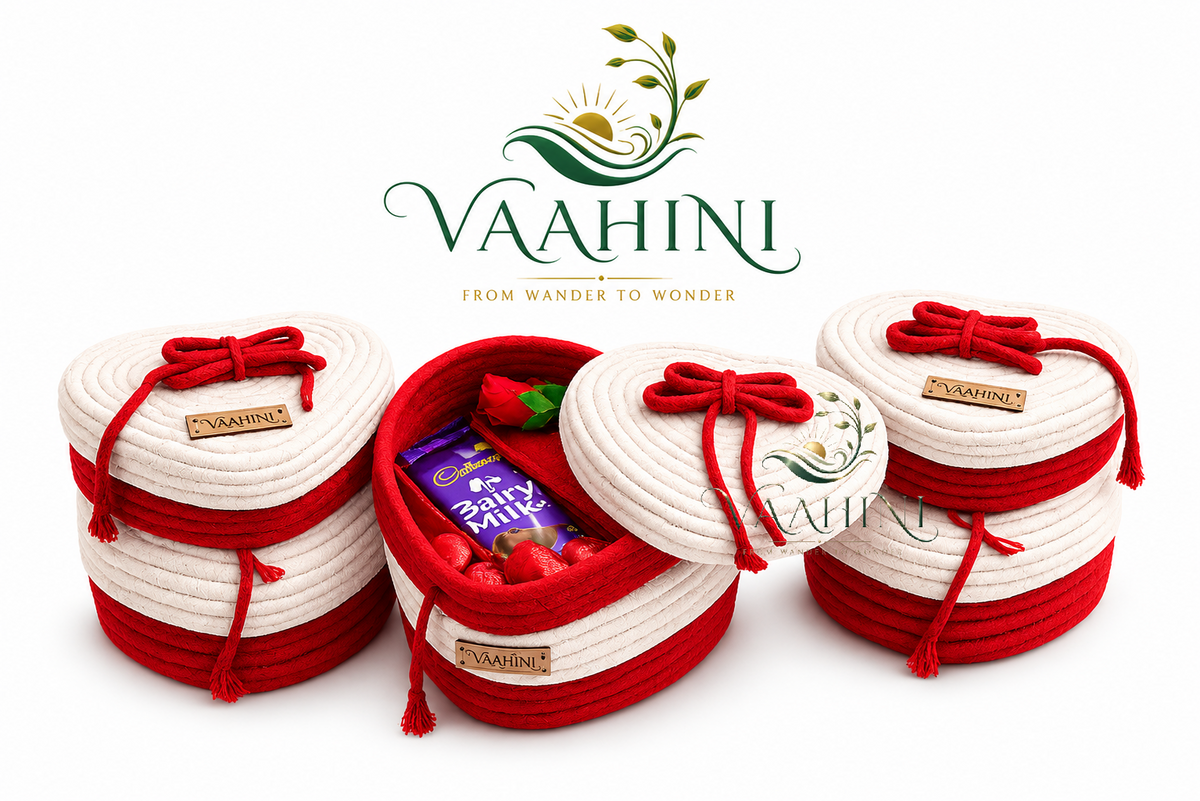 Vaahini Cotton Rope Heart Shaped Love Gift Basket with Lid