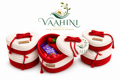 Vaahini Cotton Rope Heart Shaped Love Gift Basket with Lid