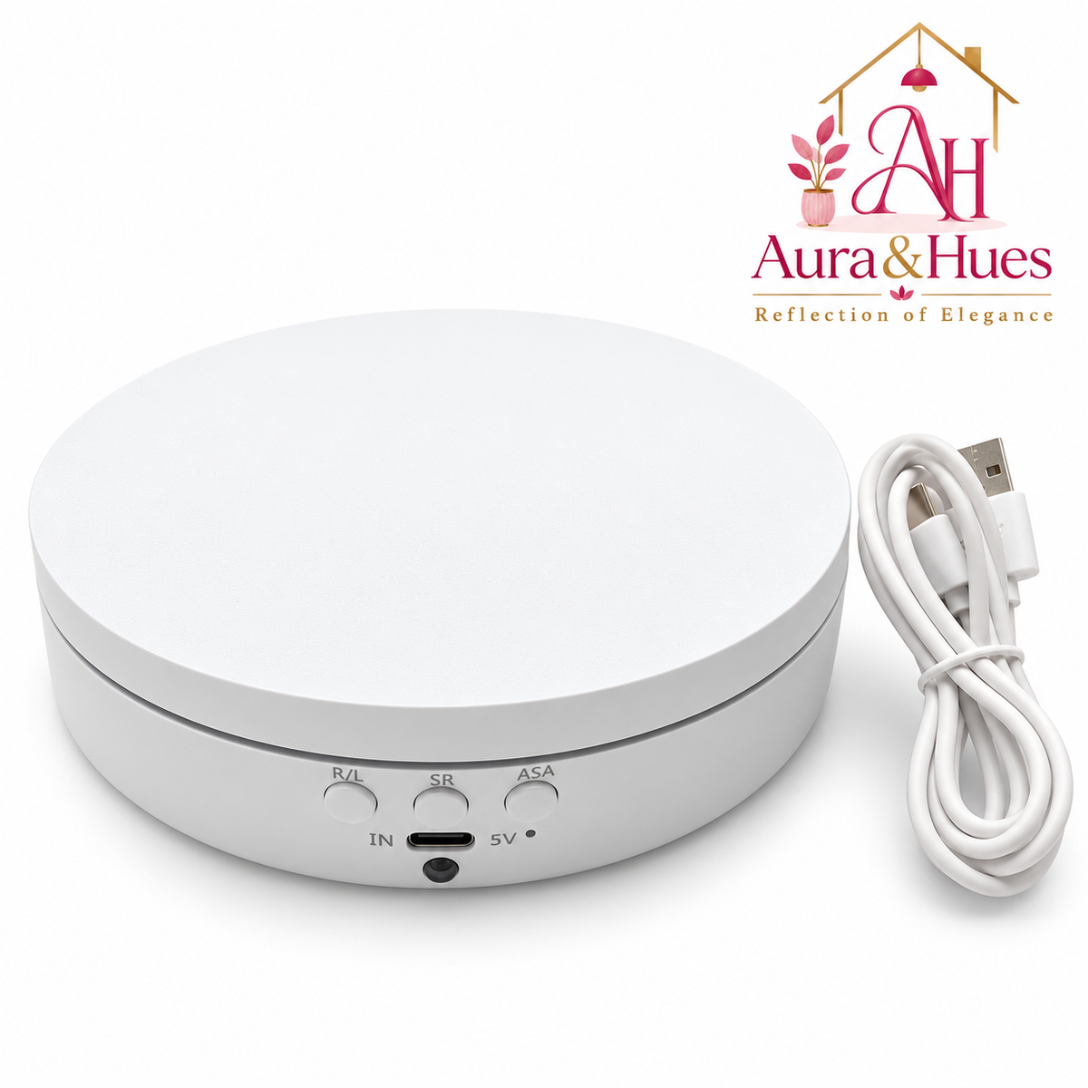 Aura & Hues 5.5-Inch 360 Degree Motorized Revolving Turntable Display Stand - White