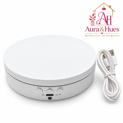 Aura & Hues 5.5-Inch 360 Degree Motorized Revolving Turntable Display Stand - White