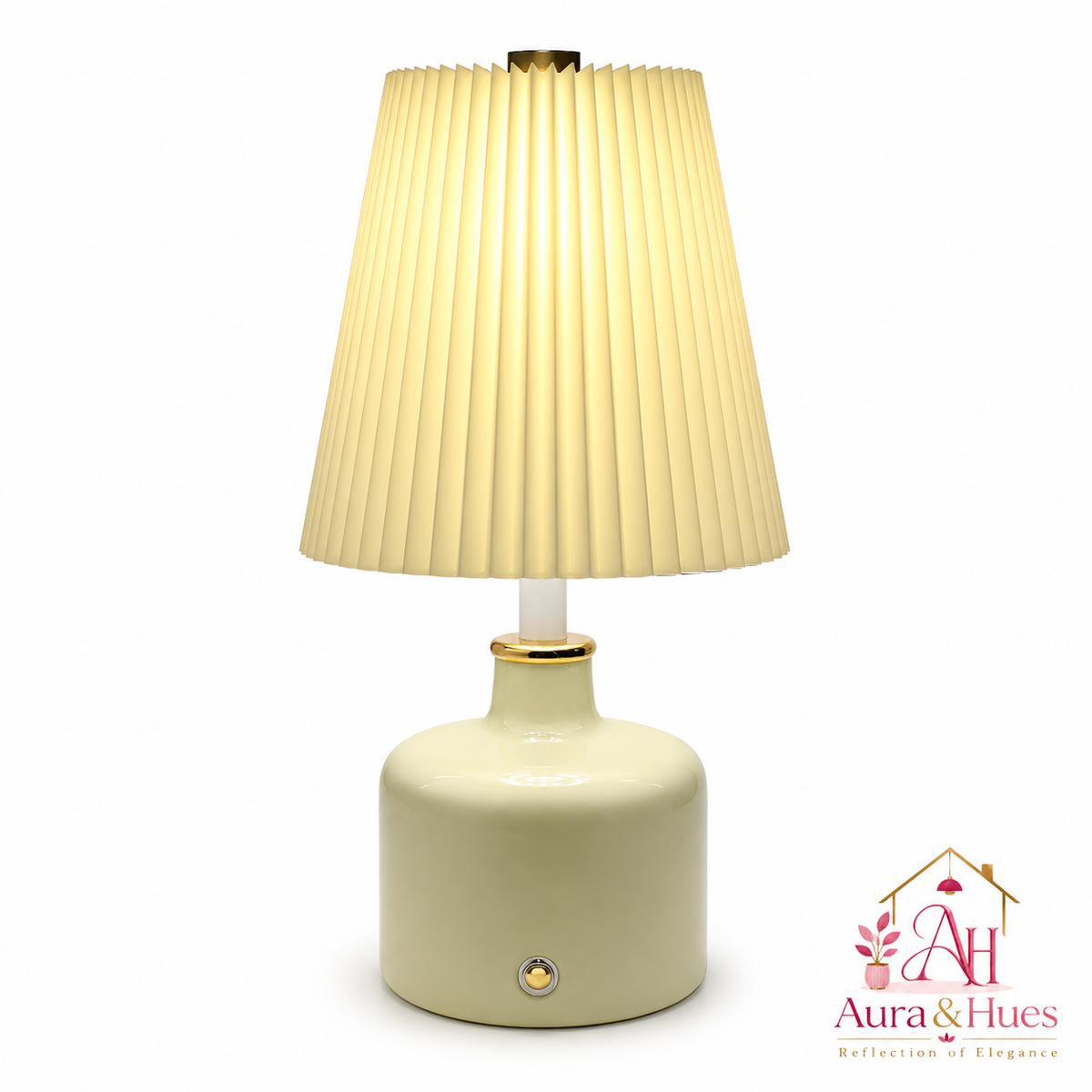 Aura & Hues Pistachio Halo Pleated Ceramic Table Lamp Elegant Sage Green Accent Light with Warm Ivory Shade for Bedside & Desk Decor