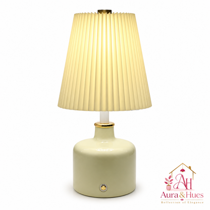 Aura & Hues Pistachio Halo Pleated Ceramic Table Lamp Elegant Sage Green Accent Light with Warm Ivory Shade for Bedside & Desk Decor