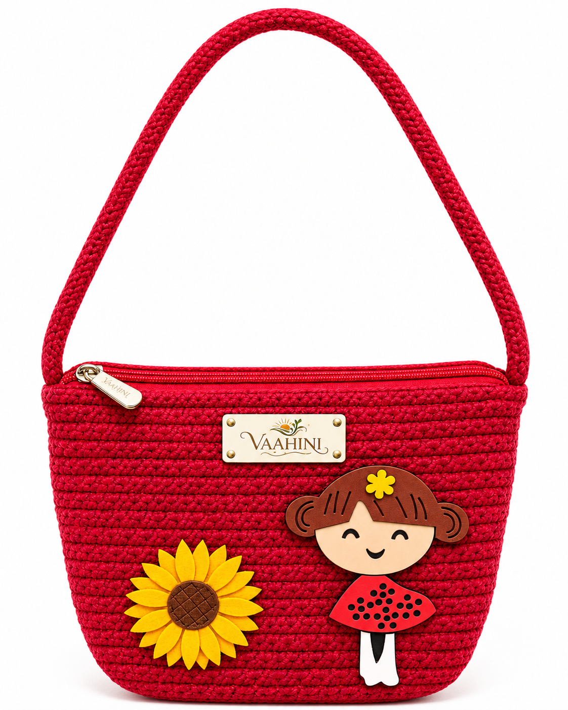 Vaahini Cotton Rope Doll Sling Bag Red - Front View 2