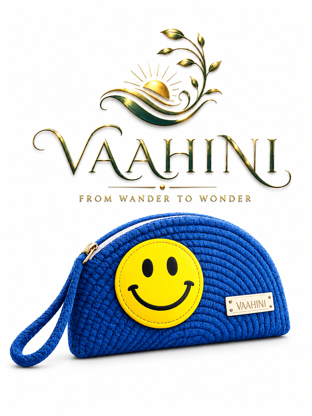 Vaahini Cotton Rope Smiley Coin Pouch Blue - Multiple angles